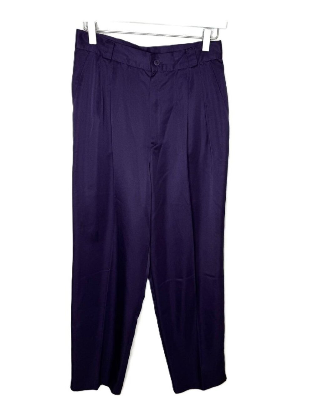 Vintage 80s Purple Satin High-Waisted Pleated Trousers, Size 10 Petite